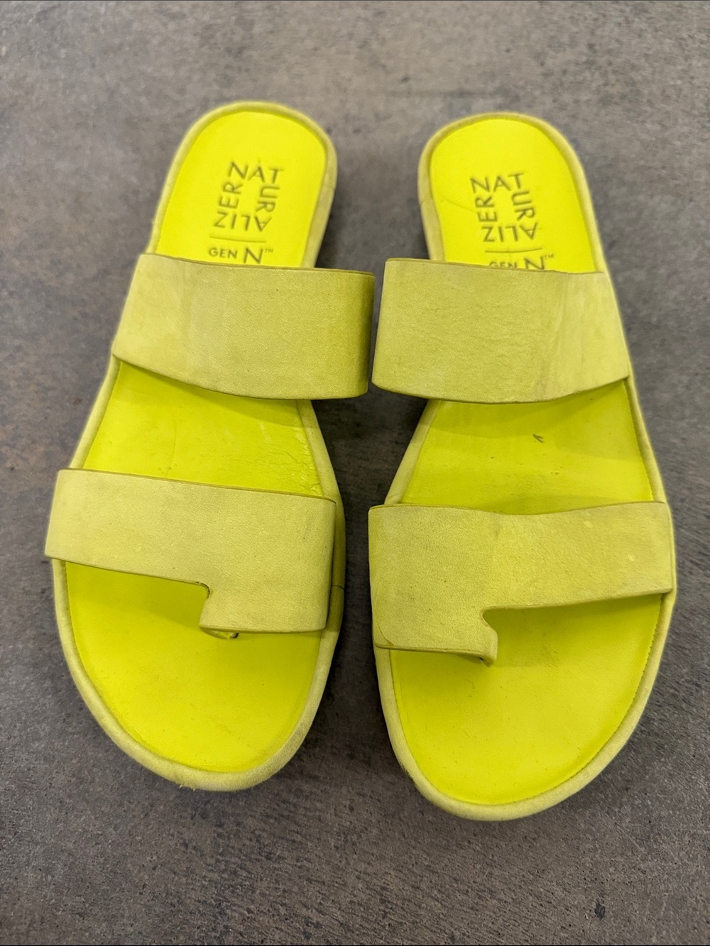 Naturalizer Neon Yellow Double Strap Slide Sandals